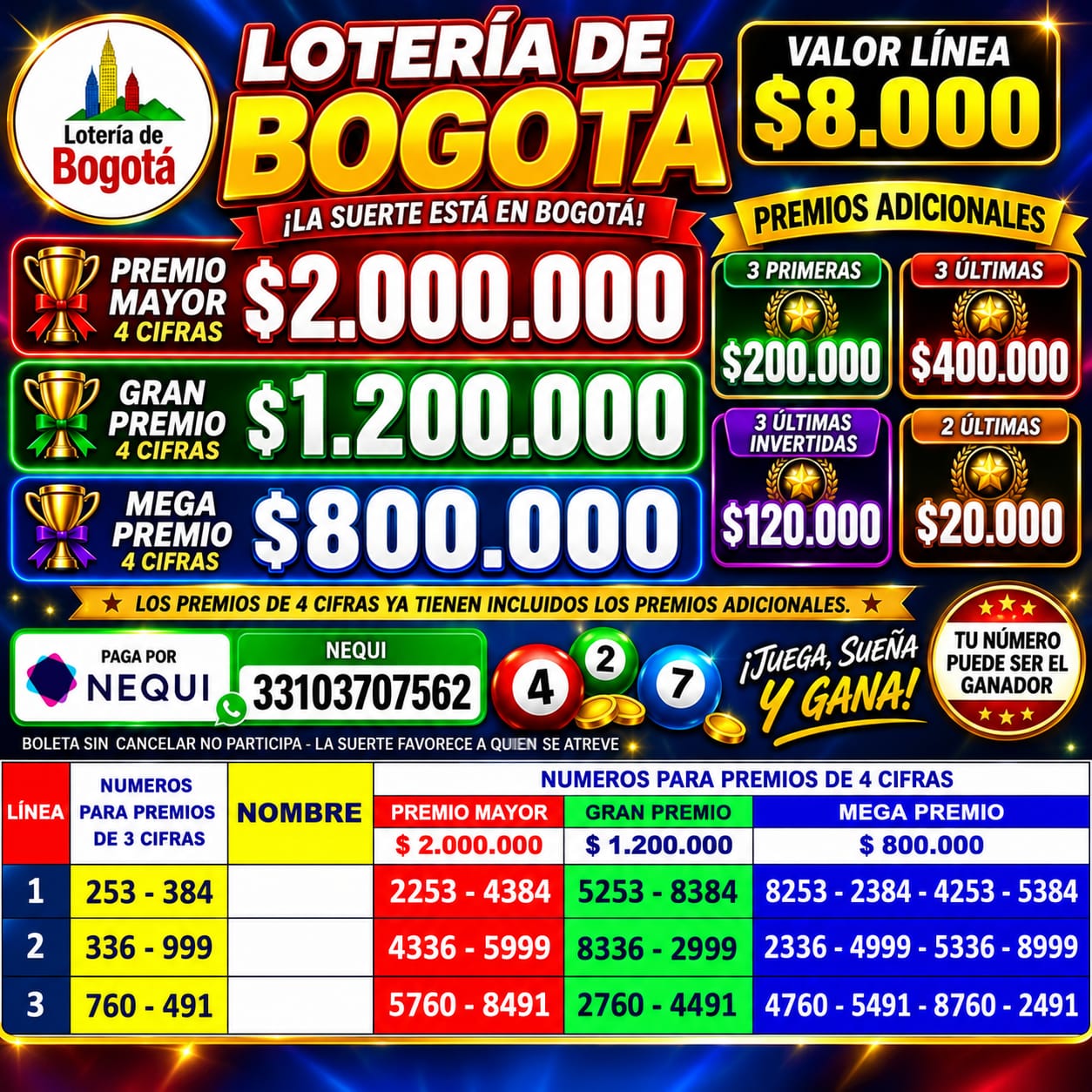 Lineal Loter&iacute;a de Bogot&aacute;